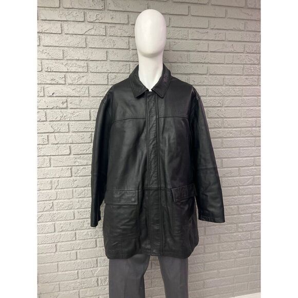 Jos. A. Bank Men Black Leather Jacket With Quilted Lining Size XXL - Picture 1 of 15